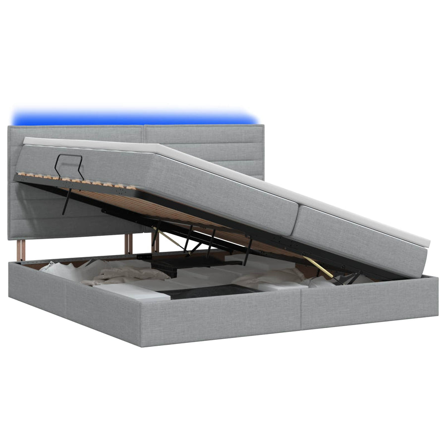 LED Opslagbed met Matras Lichtgrijs 200 x 200 cm Stof