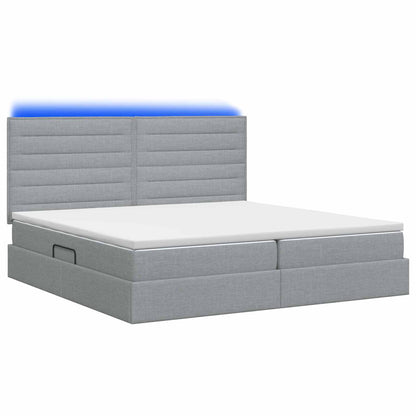 LED Opslagbed met Matras Lichtgrijs 200 x 200 cm Stof