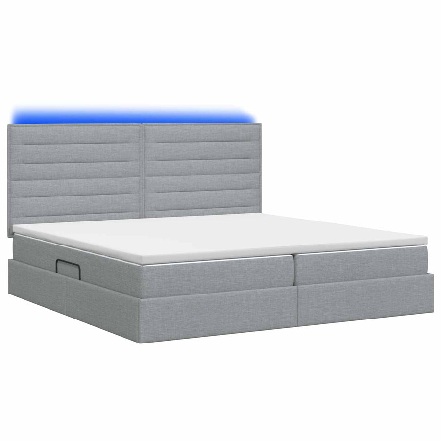 LED Opslagbed met Matras Lichtgrijs 200 x 200 cm Stof