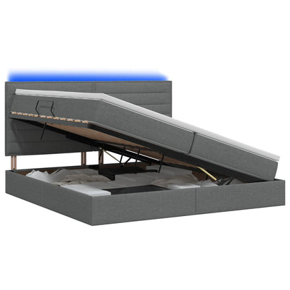 LED Opslagbed met Matras Donkergrijs 200 x 200 cm Stof