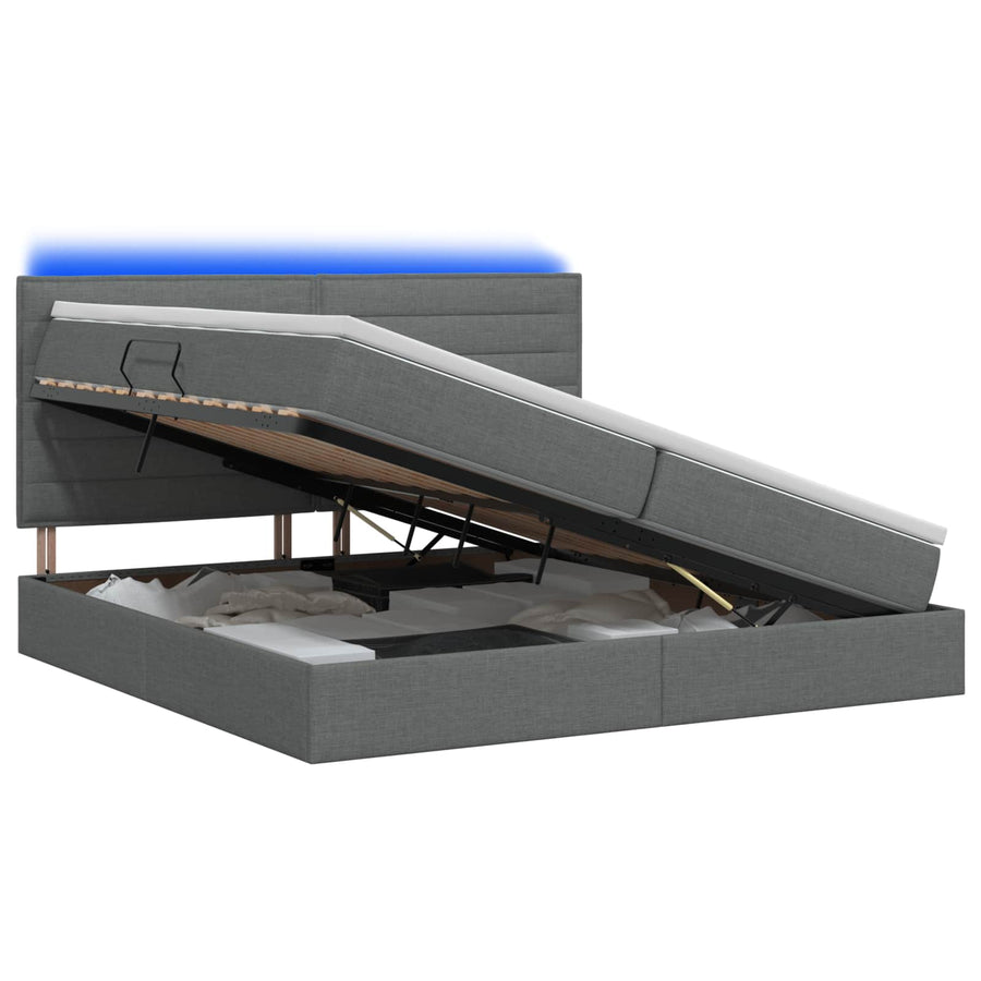 LED Opslagbed met Matras Donkergrijs 200 x 200 cm Stof