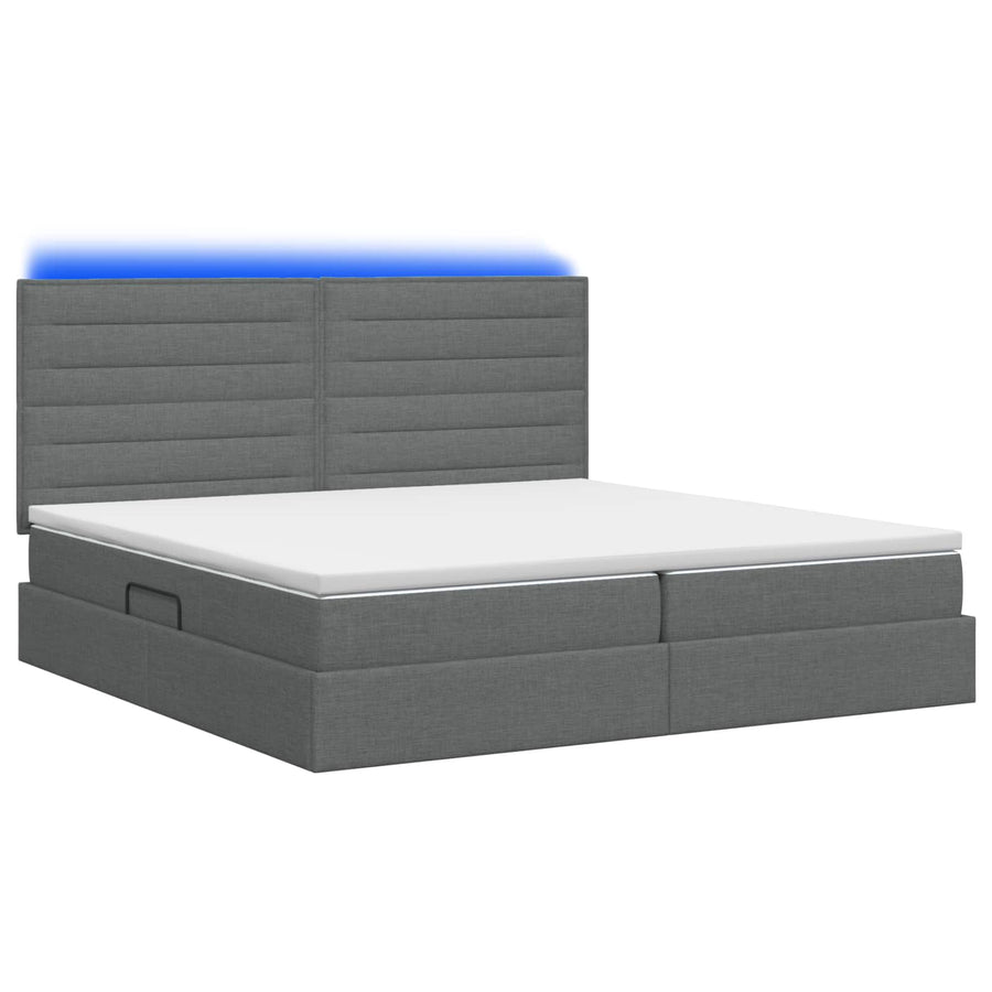 LED Opslagbed met Matras Donkergrijs 200 x 200 cm Stof