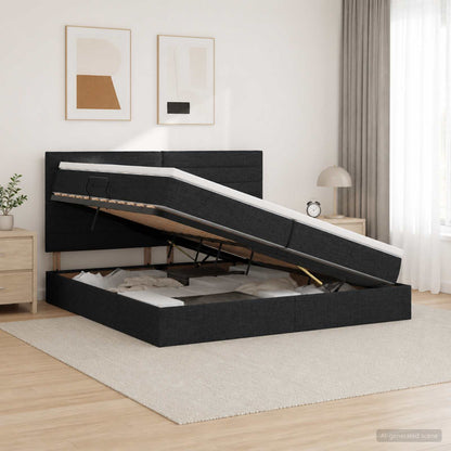 Opslag bed met matras met hoofdeinde Zwart 200 x 200 cm Stof