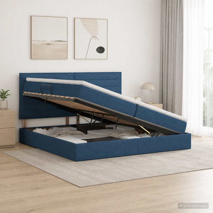 Opslag bed met matras met hoofdeinde Blauw 200 x 200 cm Stof