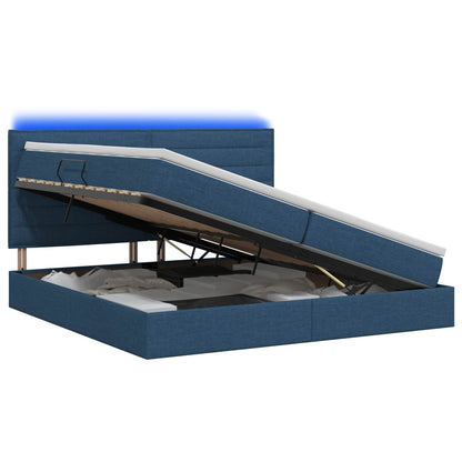 LED Opslagbed met Matras Blauw 200 x 200 cm Stof