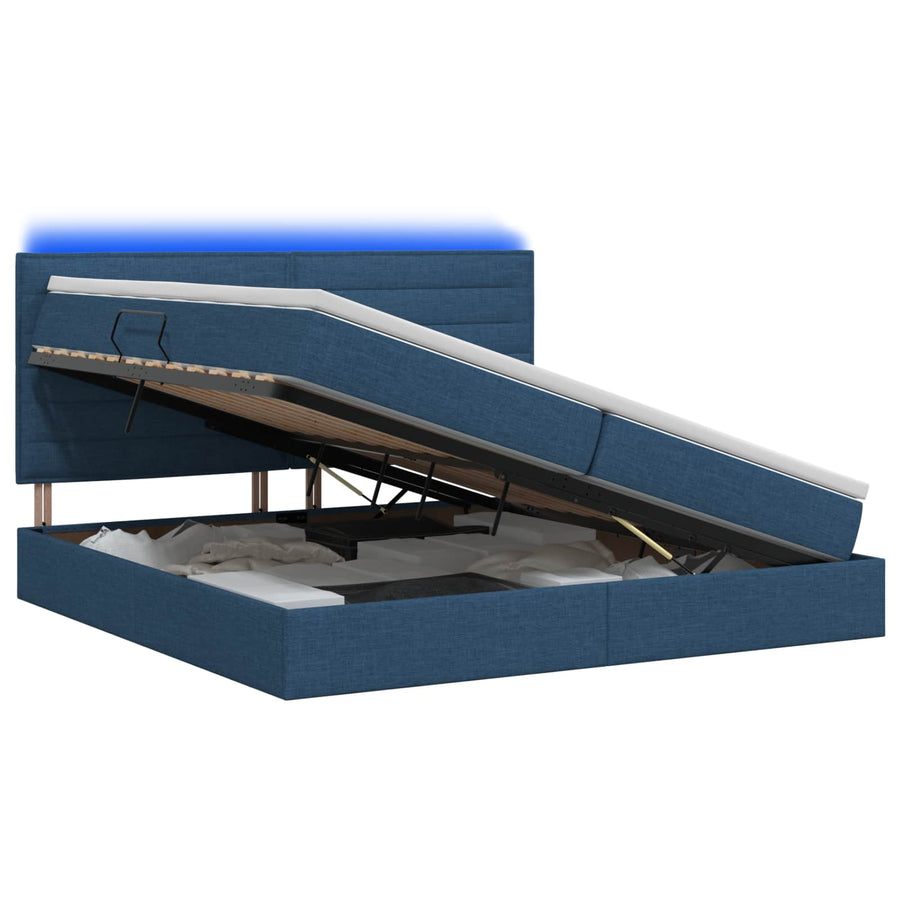 LED Opslagbed met Matras Blauw 200 x 200 cm Stof