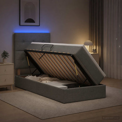 LED Opslagbed met Matras Donkergrijs 90 x 190 cm Stof