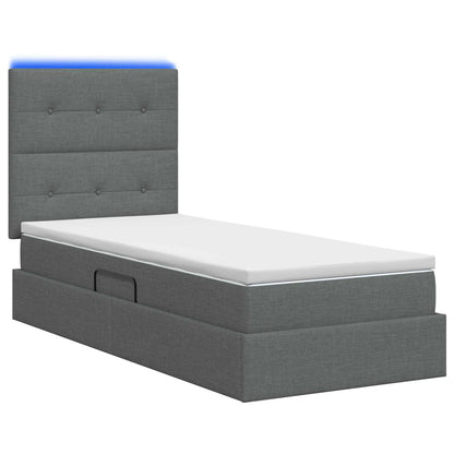 LED Opslagbed met Matras Donkergrijs 90 x 190 cm Stof