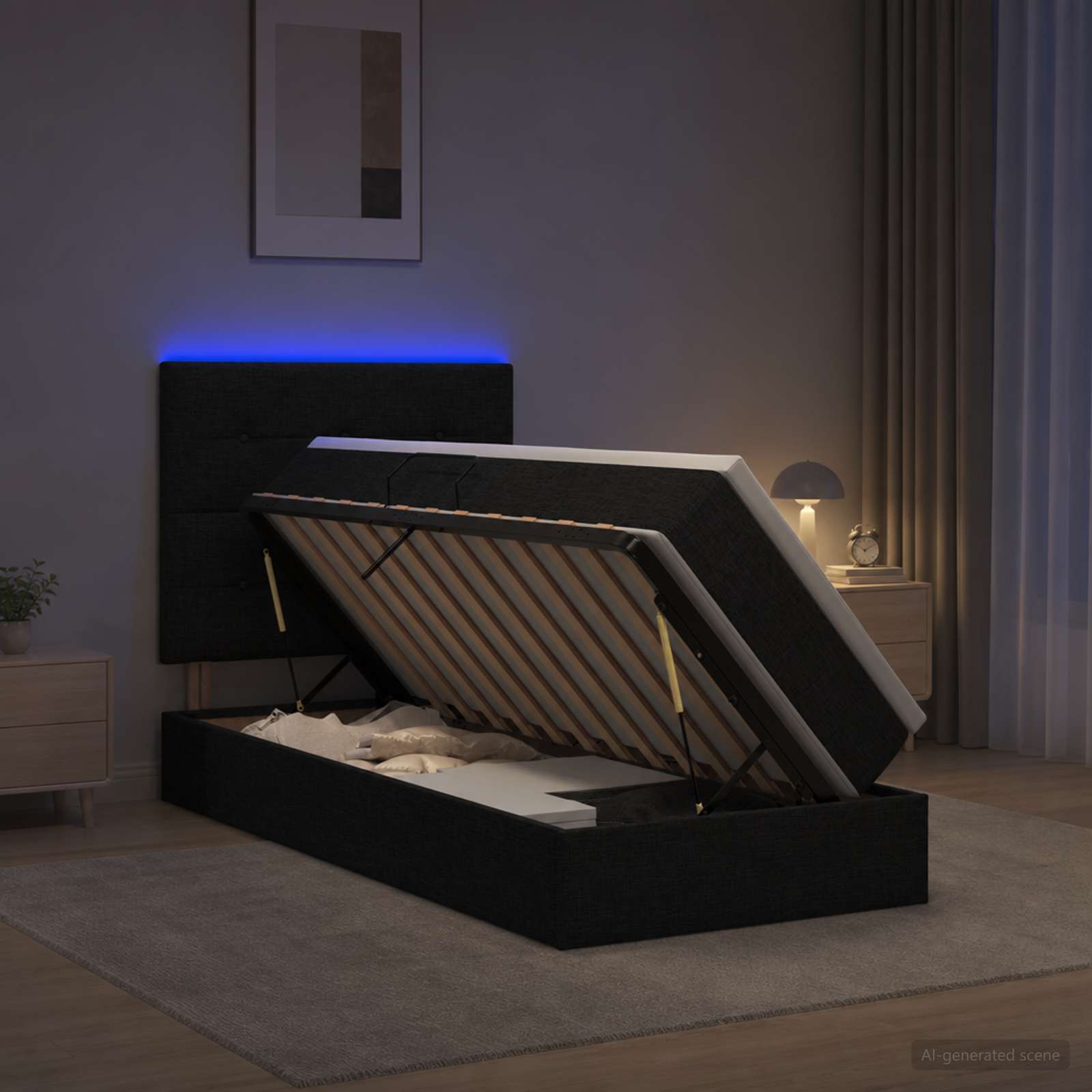 LED Opslagbed met Matras Zwart 100 x 200 cm Stof