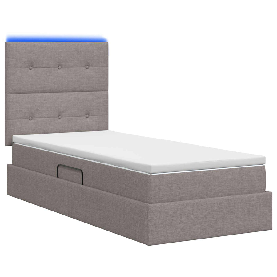 LED Opslagbed met Matras Taupe 90 x 190 cm Stof