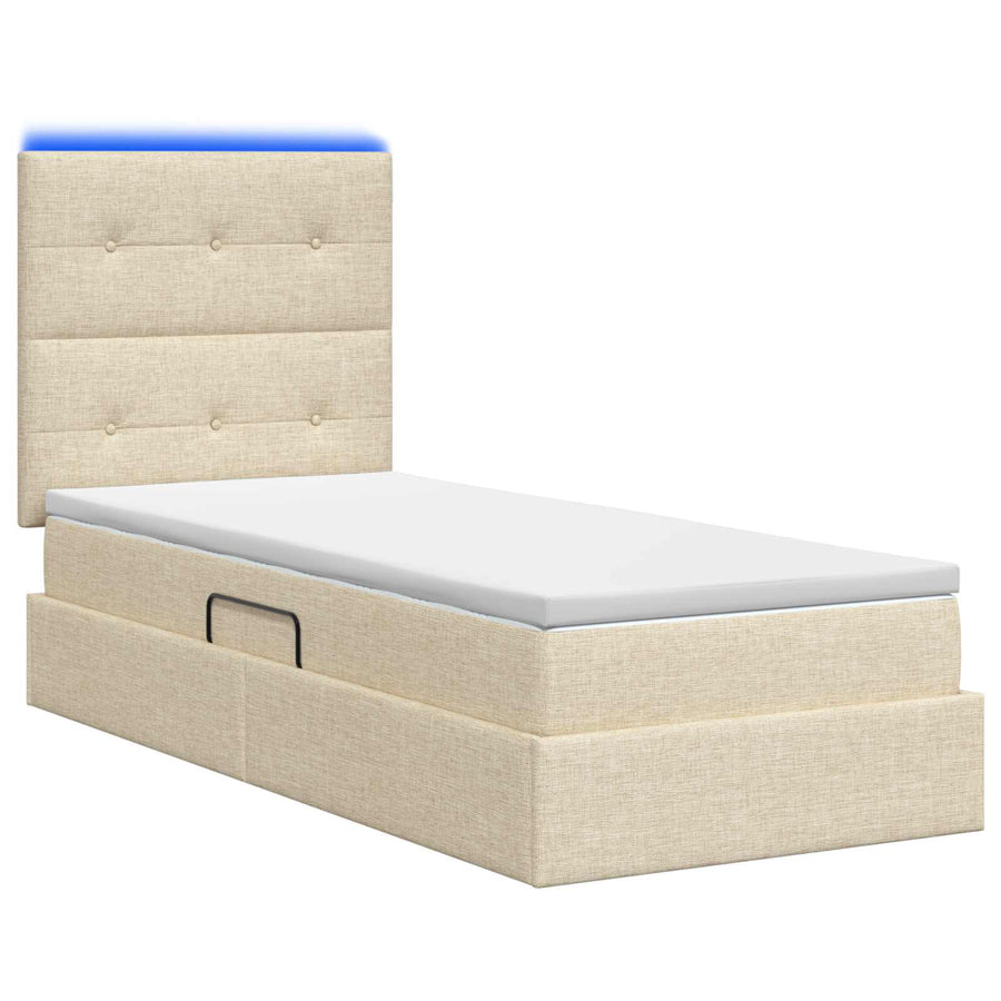 LED Opslagbed met Matras Crèmekleurig 90 x 190 cm Stof