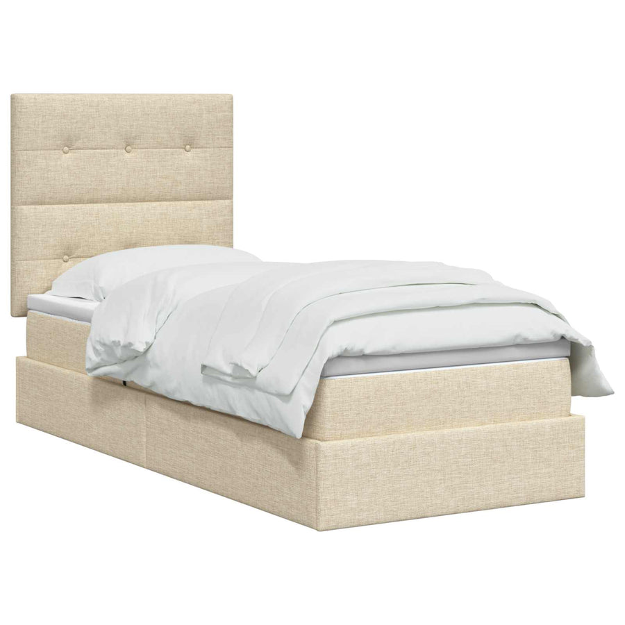 LED Opslagbed met Matras Crèmekleurig 90 x 190 cm Stof