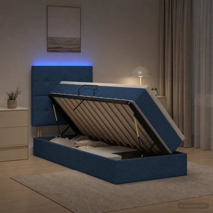 LED Opslagbed met Matras Blauw 90 x 200 cm Stof