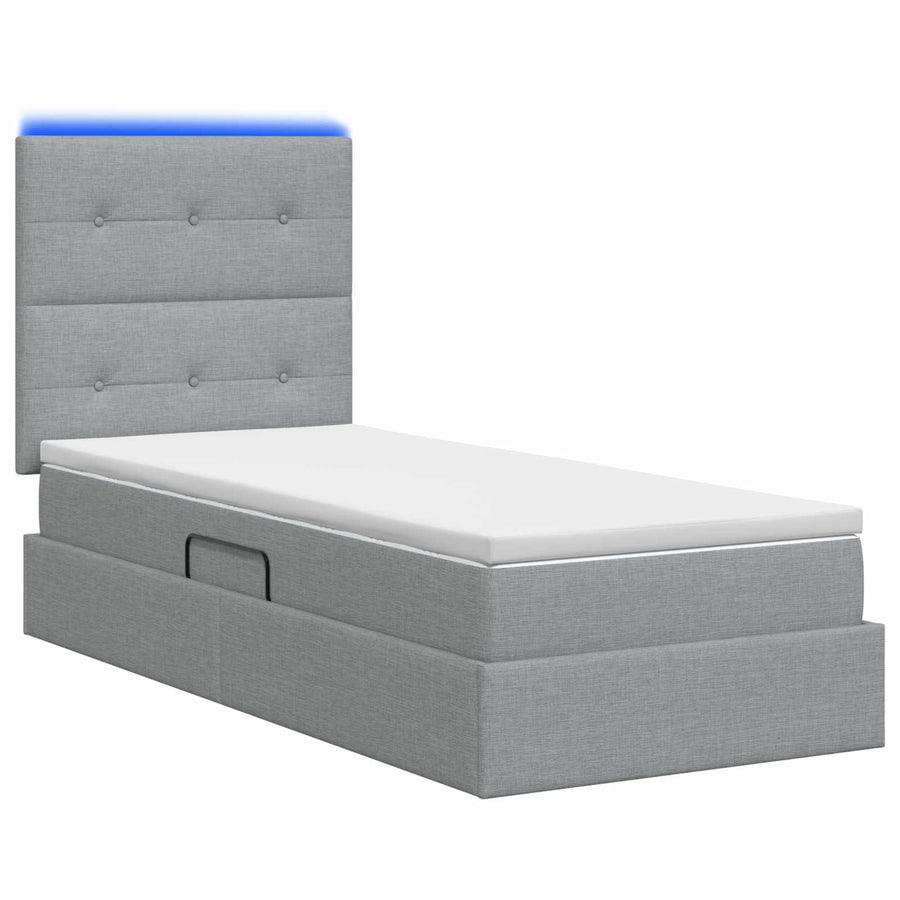 LED Opslagbed met Matras Lichtgrijs 90 x 200 cm Stof