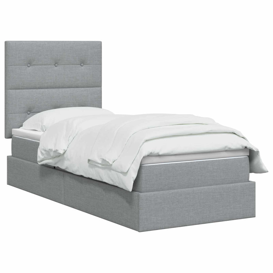 LED Opslagbed met Matras Lichtgrijs 90 x 200 cm Stof