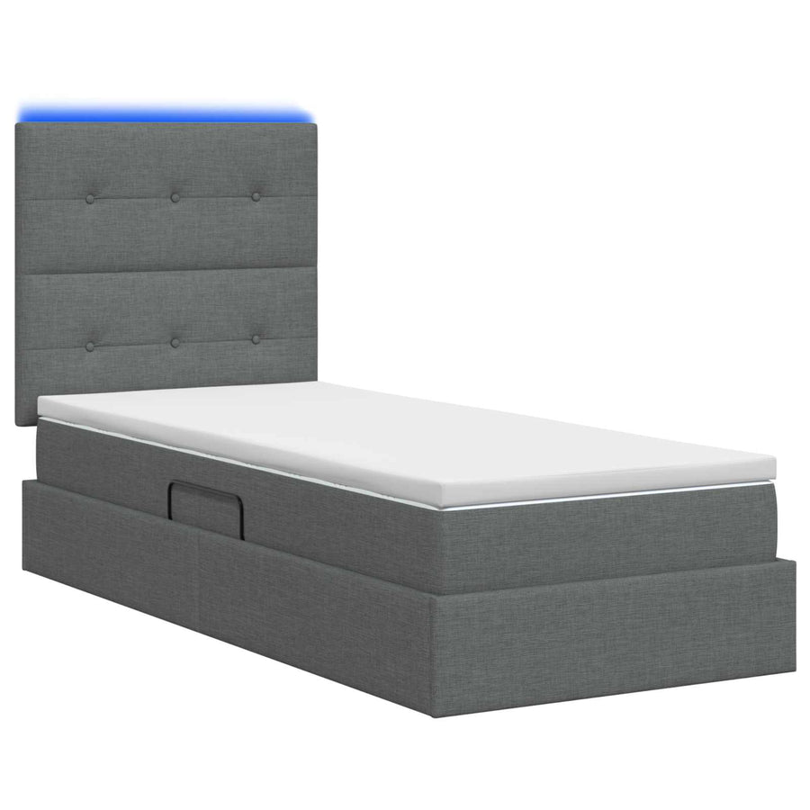 LED Opslagbed met Matras Donkergrijs 90 x 200 cm Stof