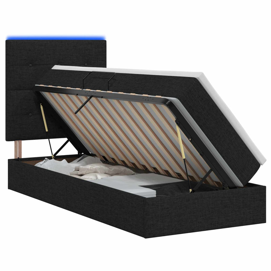 LED Opslagbed met Matras Zwart 90 x 200 cm Stof