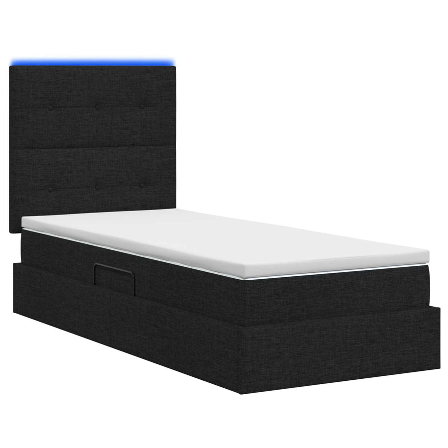 LED Opslagbed met Matras Zwart 90 x 200 cm Stof
