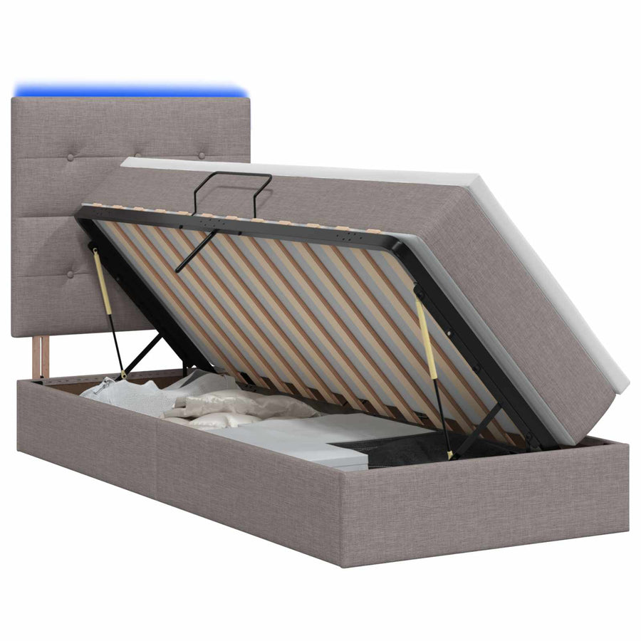 LED Opslagbed met Matras Taupe 90 x 200 cm Stof