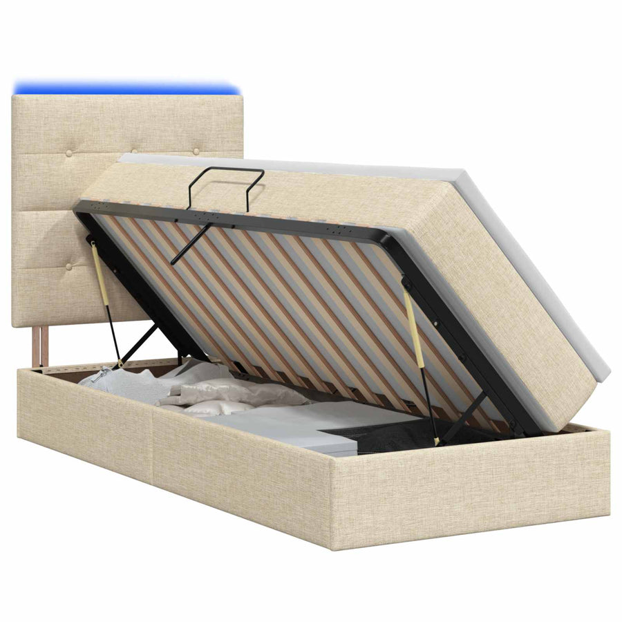LED Opslagbed met Matras Crèmekleurig 90 x 200 cm Stof