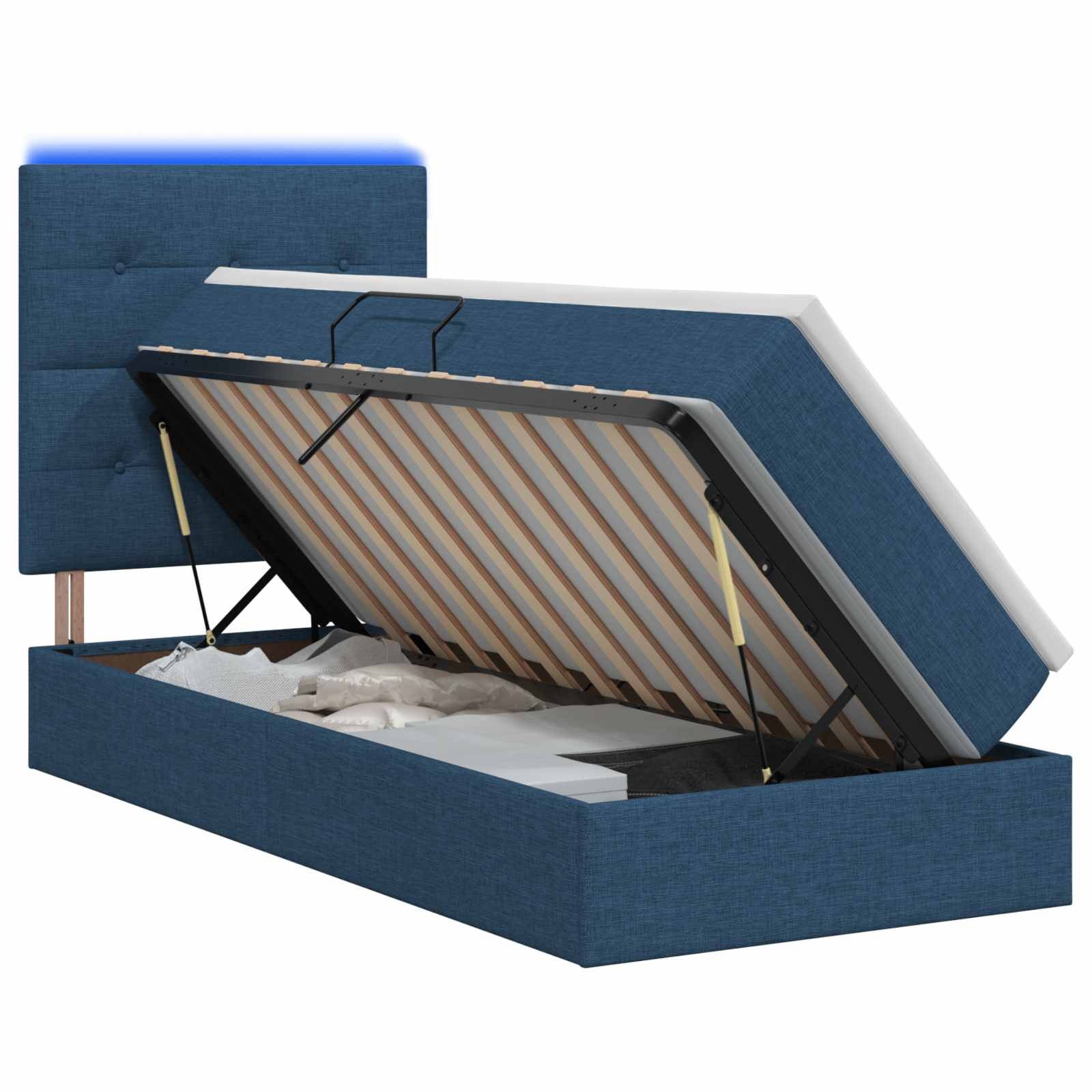 LED Opslagbed met Matras Blauw 90 x 200 cm Stof