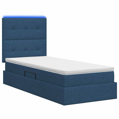 LED Opslagbed met Matras Blauw 90 x 200 cm Stof