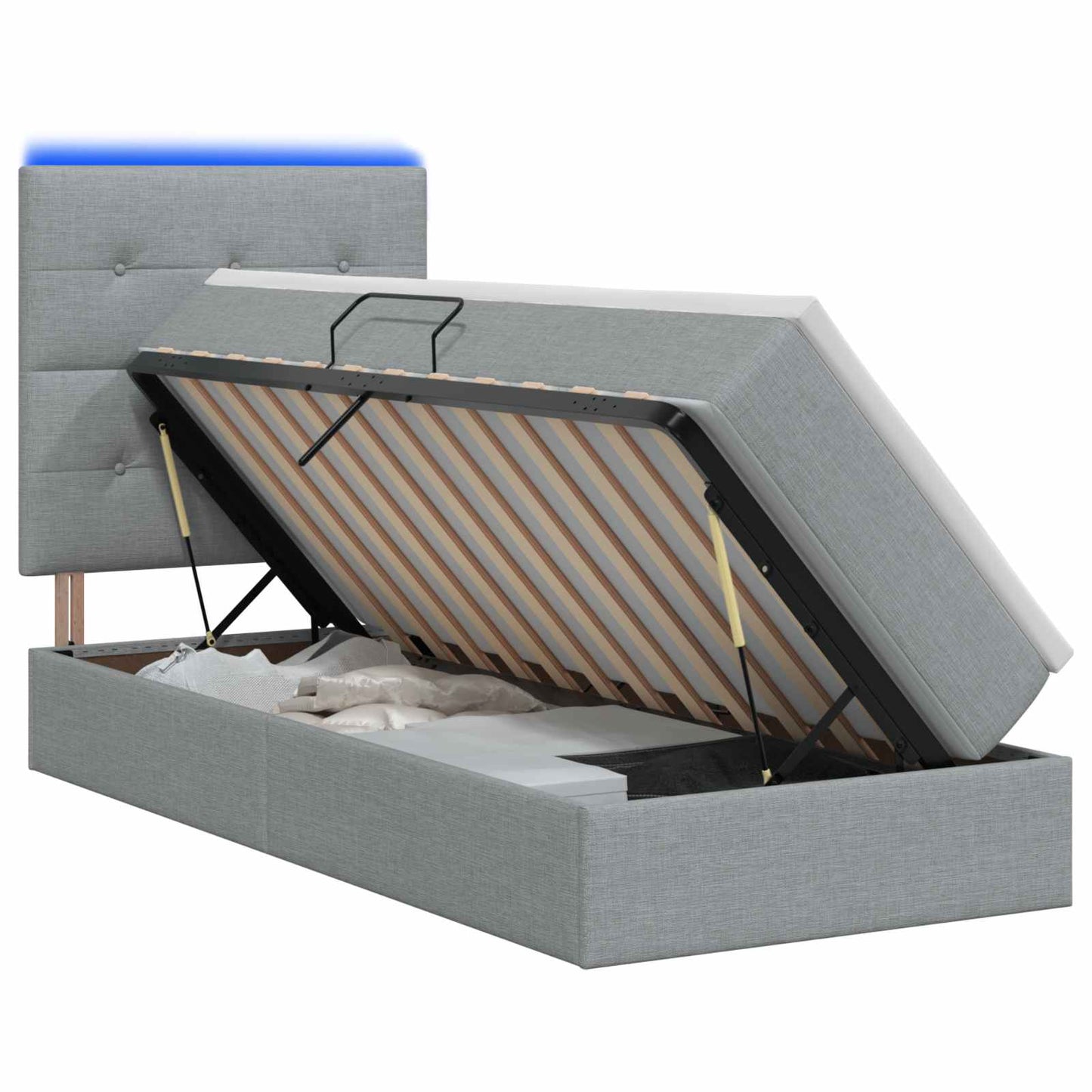 LED Opslagbed met Matras Lichtgrijs 100 x 200 cm Stof