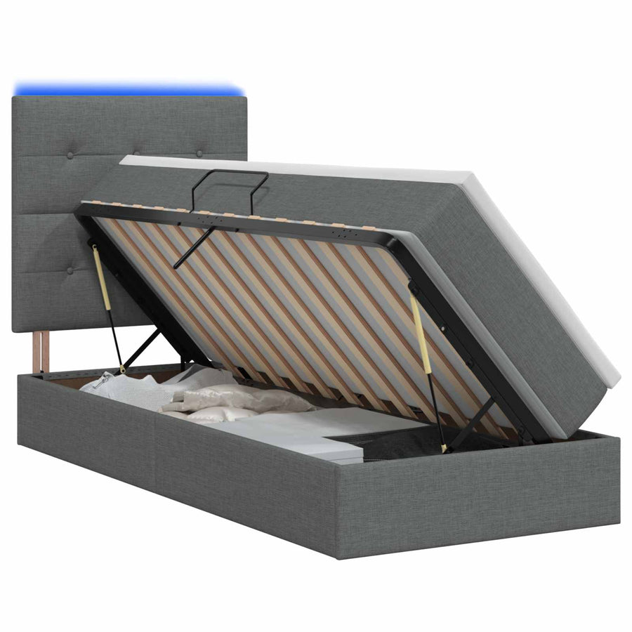 LED Opslagbed met Matras Donkergrijs 100 x 200 cm Stof
