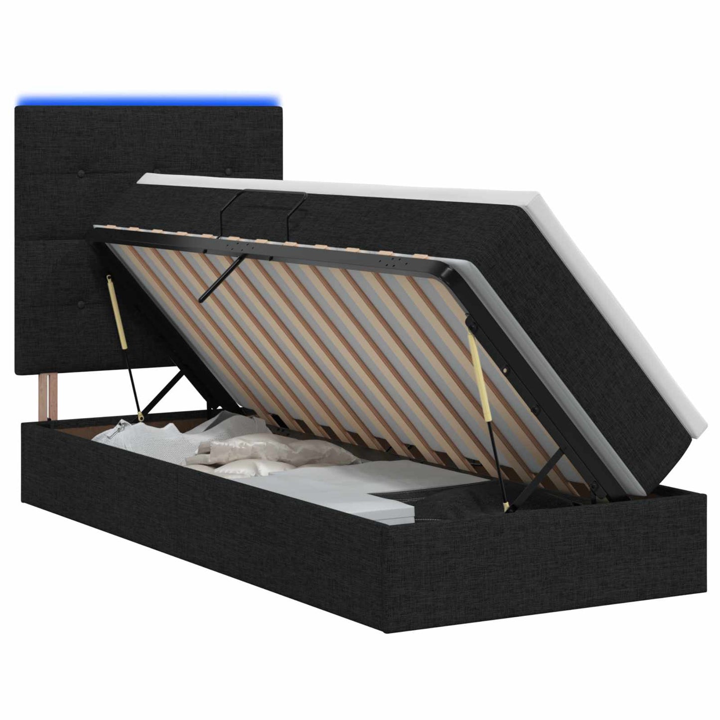 LED Opslagbed met Matras Zwart 100 x 200 cm Stof