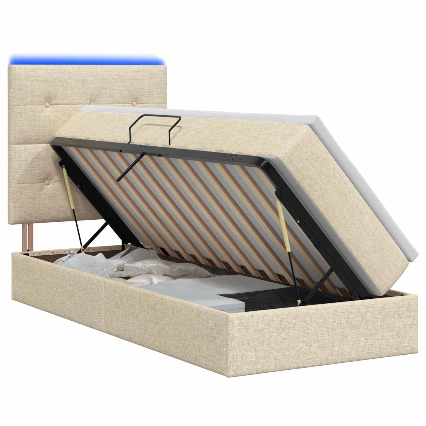 LED Opslagbed met Matras Crèmekleurig 100 x 200 cm Stof