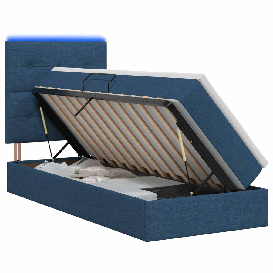 LED Opslagbed met Matras Blauw 100 x 200 cm Stof
