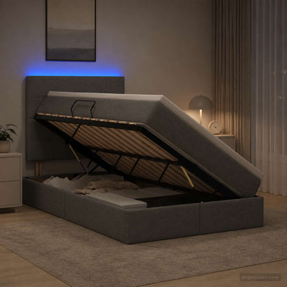 LED Opslagbed met Matras Donkergrijs 120 x 200 cm Stof