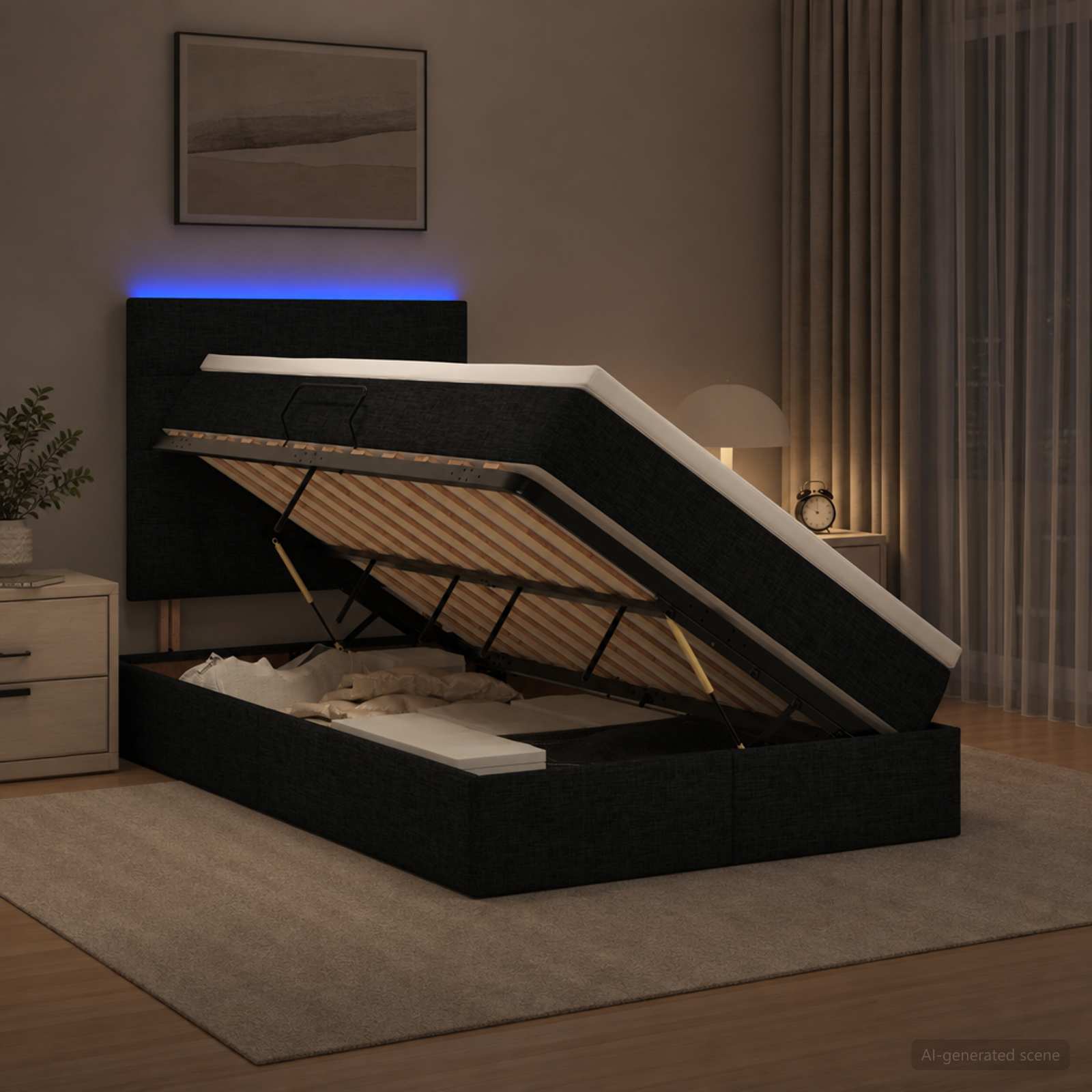 LED Opslagbed met Matras Zwart 120 x 200 cm Stof