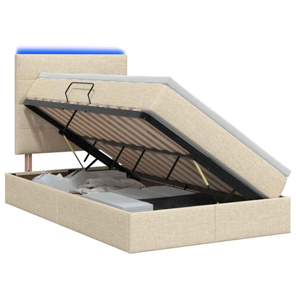 LED Opslagbed met Matras Crèmekleurig 120 x 190 cm Stof