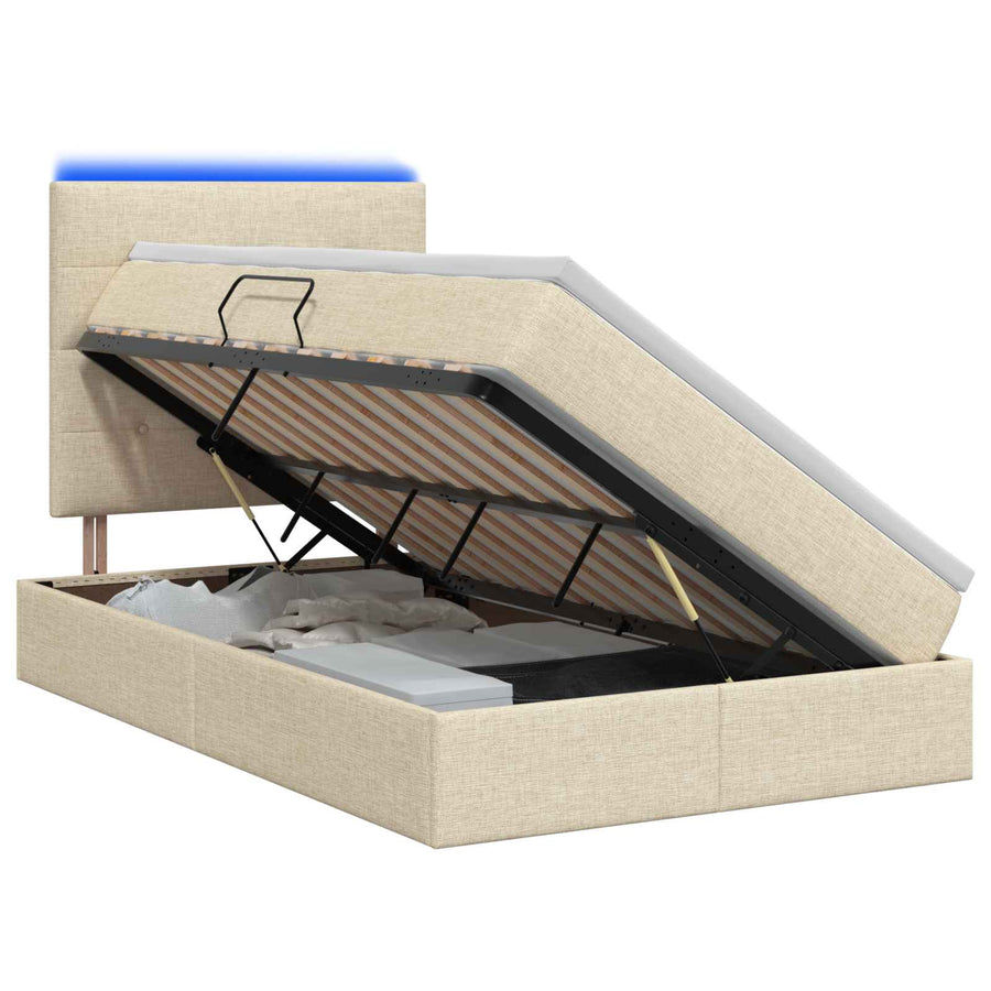 LED Opslagbed met Matras Crèmekleurig 120 x 190 cm Stof