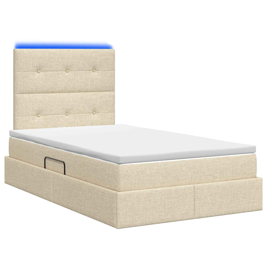 LED Opslagbed met Matras Crèmekleurig 120 x 190 cm Stof