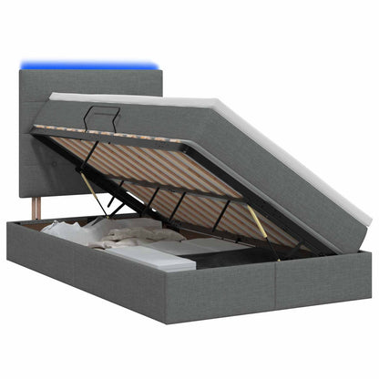 LED Opslagbed met Matras Donkergrijs 120 x 200 cm Stof