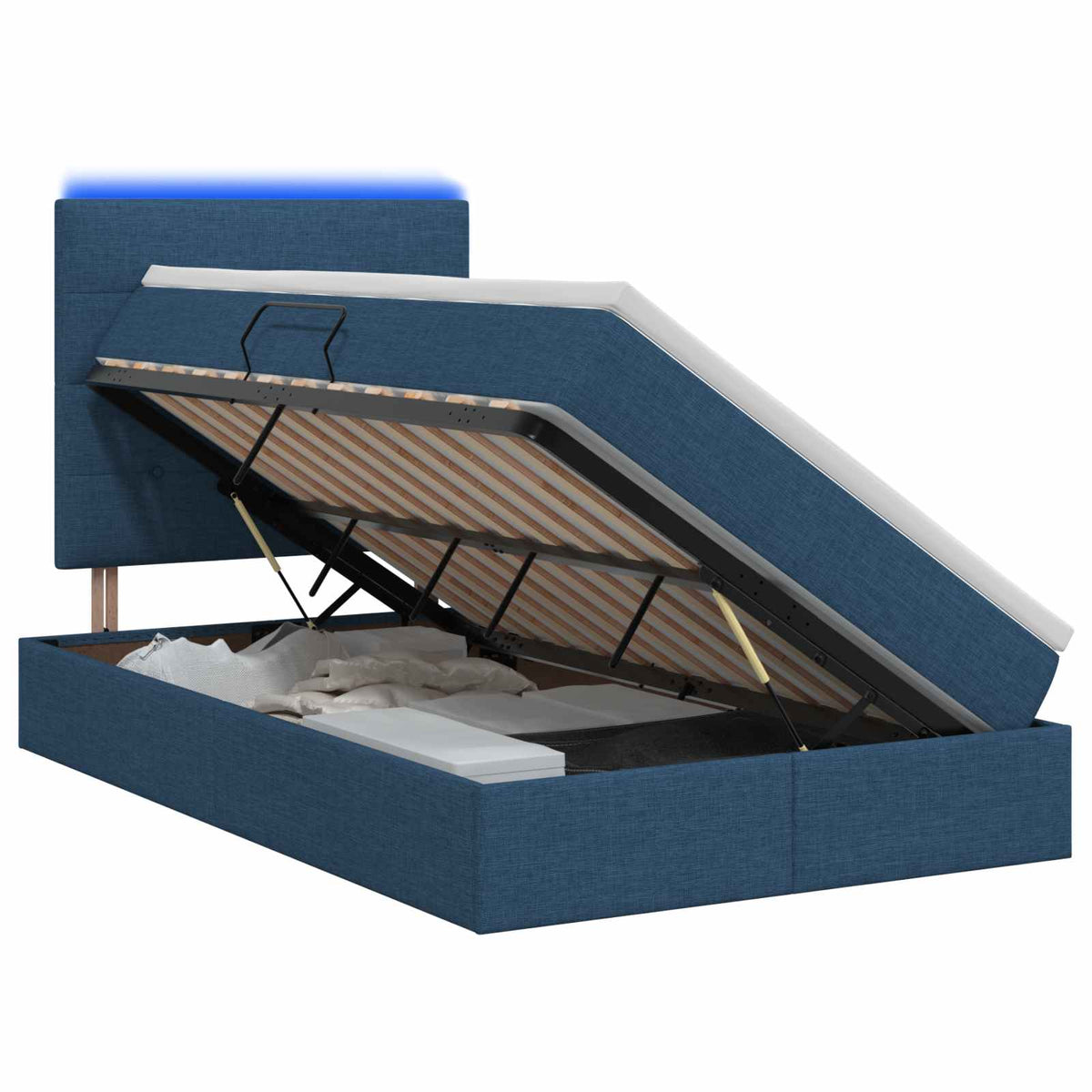 LED Opslagbed met Matras Blauw 120 x 200 cm Stof