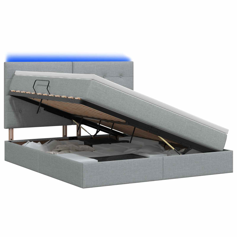 LED Opslagbed met Matras Lichtgrijs 140 x 200 cm Stof