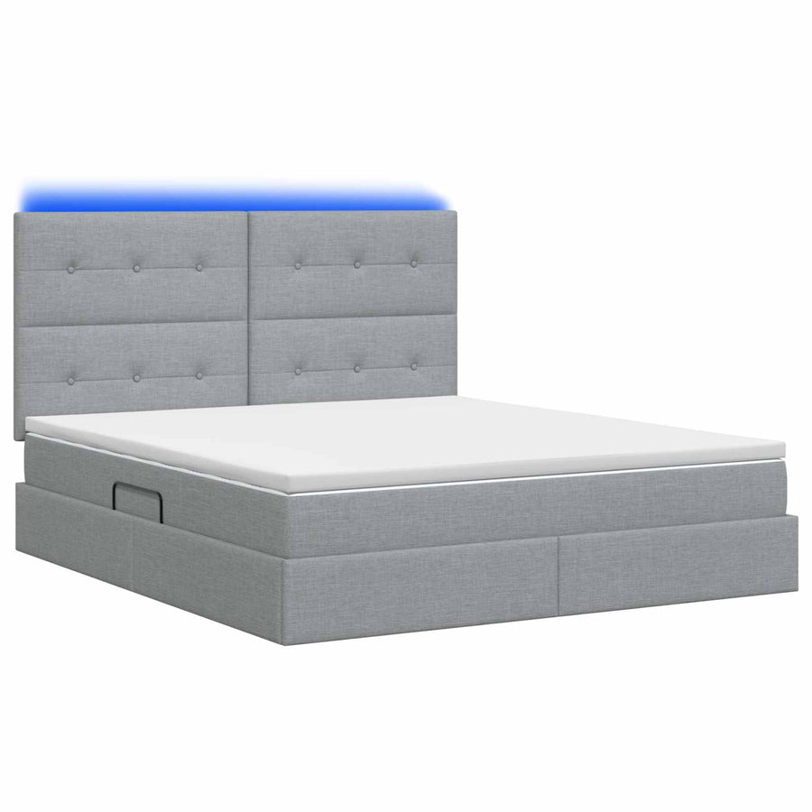 LED Opslagbed met Matras Lichtgrijs 140 x 200 cm Stof