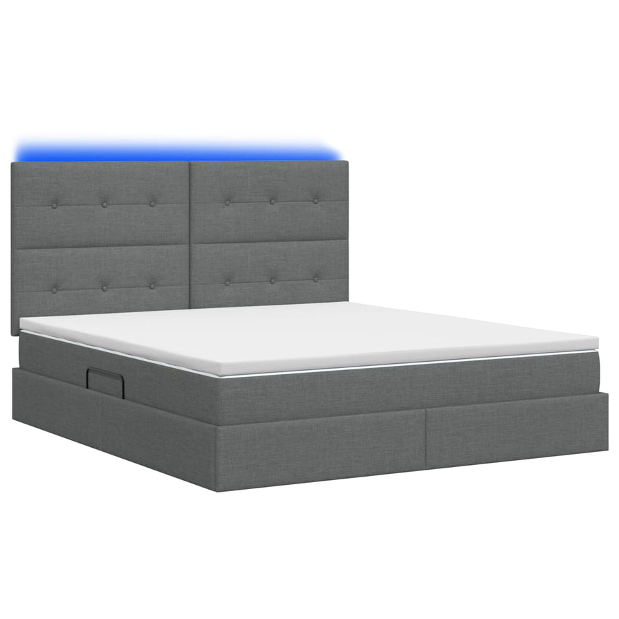 LED Opslagbed met Matras Donkergrijs 140 x 200 cm Stof