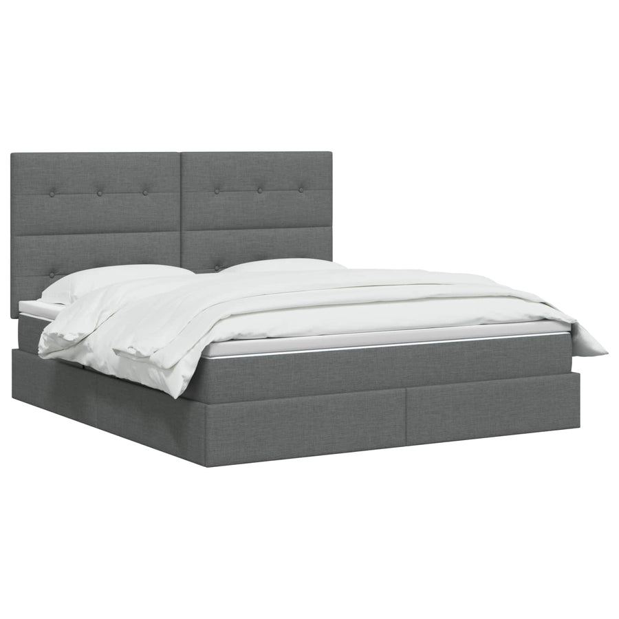 LED Opslagbed met Matras Donkergrijs 140 x 200 cm Stof