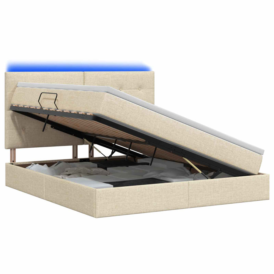 LED Opslagbed met Matras Crèmekleurig 140 x 200 cm Stof