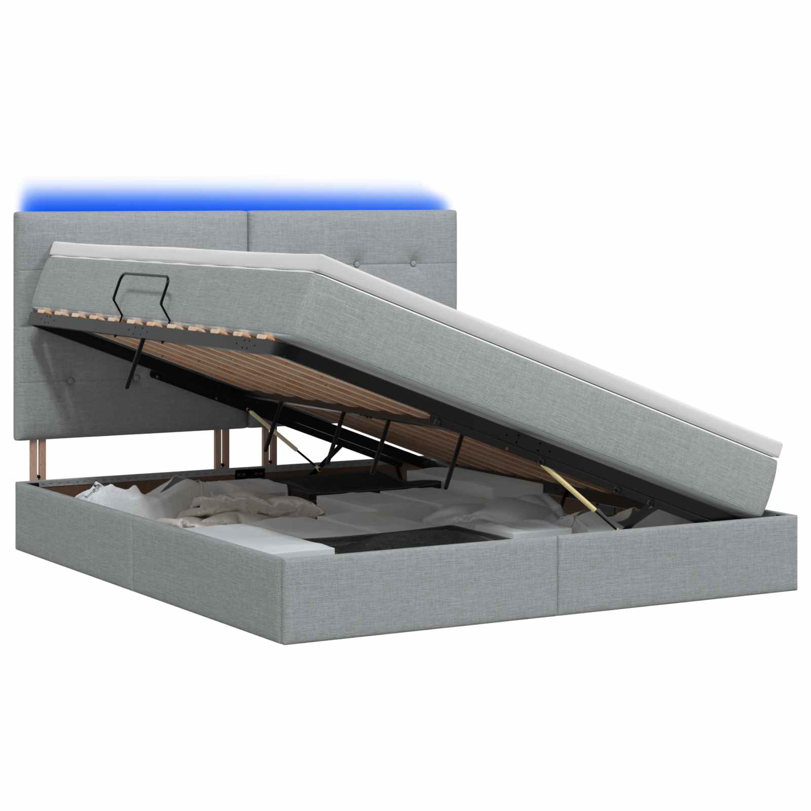 LED Opslagbed met Matras Lichtgrijs 160 x 200 cm Stof