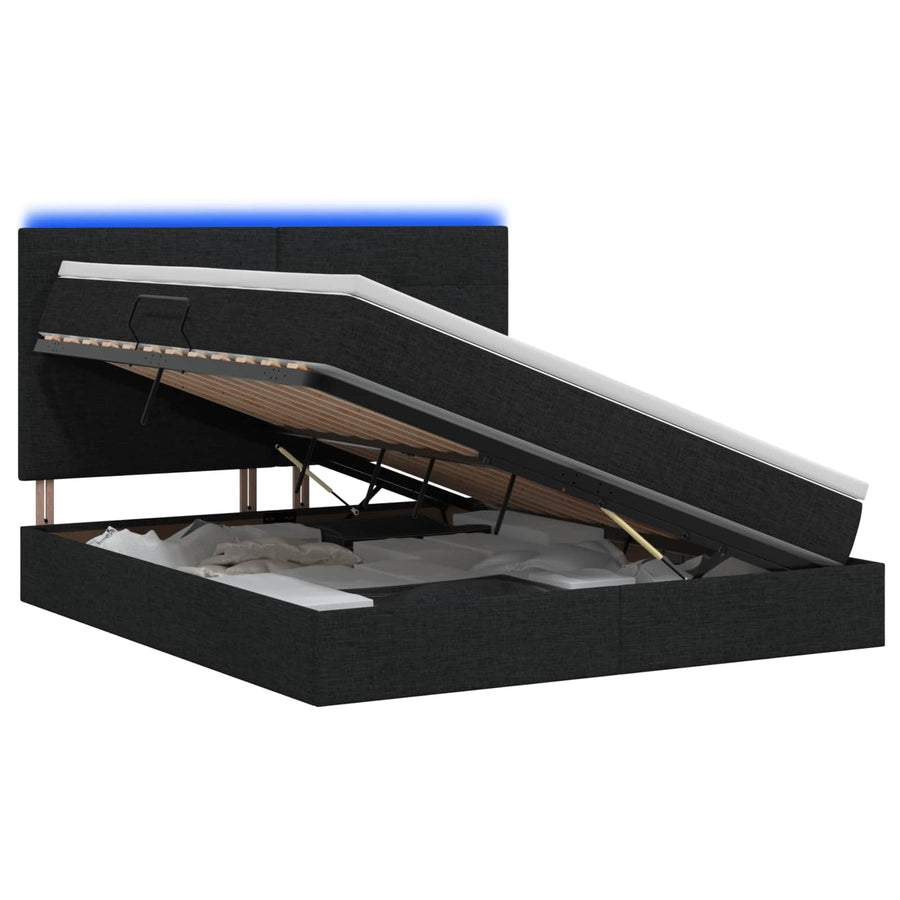 LED Opslagbed met Matras Zwart 160 x 200 cm Stof