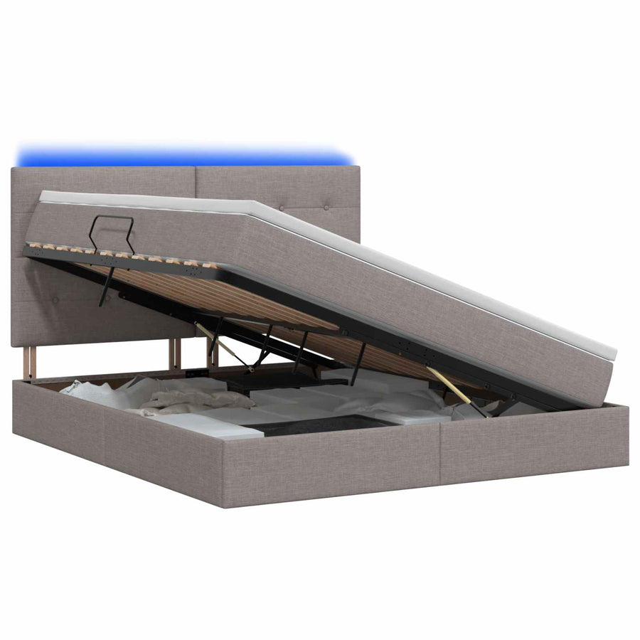 LED Opslagbed met Matras Taupe 160 x 200 cm Stof