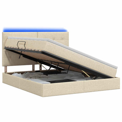 LED Opslagbed met Matras Crèmekleurig 160 x 200 cm Stof
