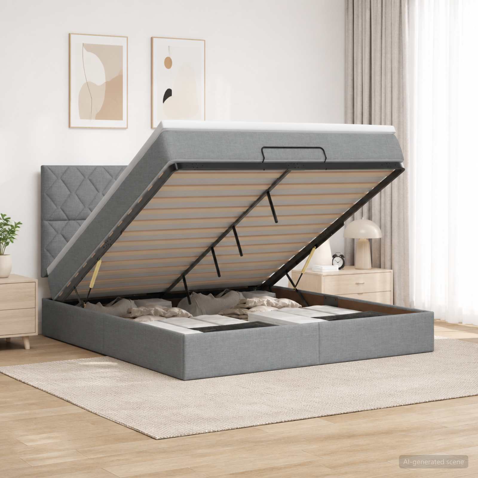 Ottoman bed met matras Lichtgrijs 140 x 190 cm Stof