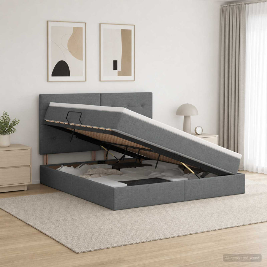 Opslag bed met matras met opslag Donkergrijs 180 x 200 cm Stof