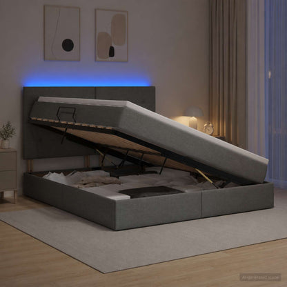 LED Opslagbed met Matras Donkergrijs 180 x 200 cm Stof